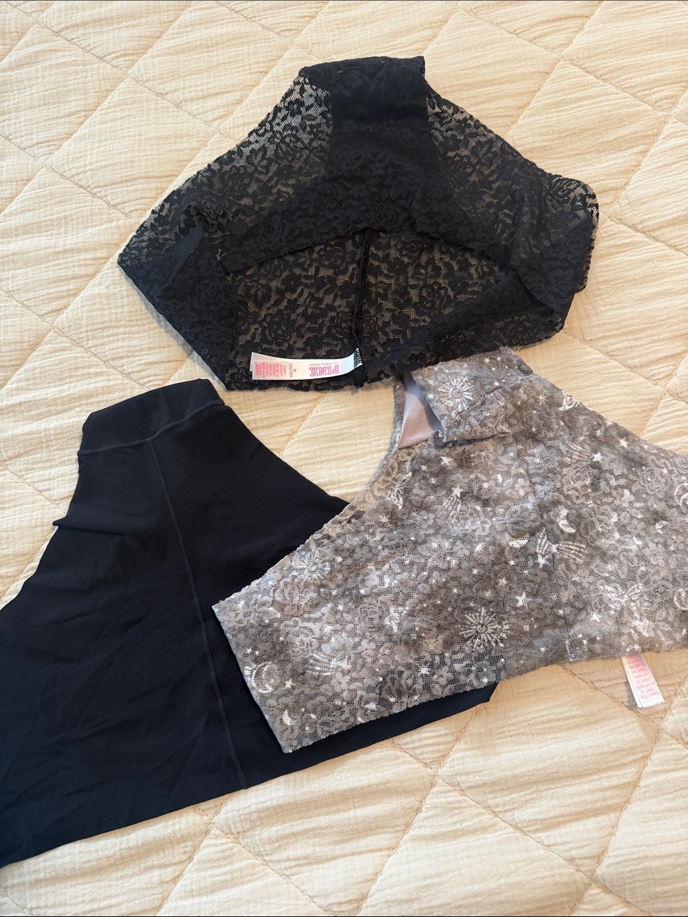 PINK Victoria's Secret Black and Gray Lace & Printed Hipster Panty Trio - Picture 10 of 11